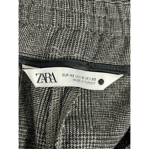 Zara The Easy Plaid Elastic Waist Trouser Pant Size 10 Gray Business Career - Picture 9 of 10